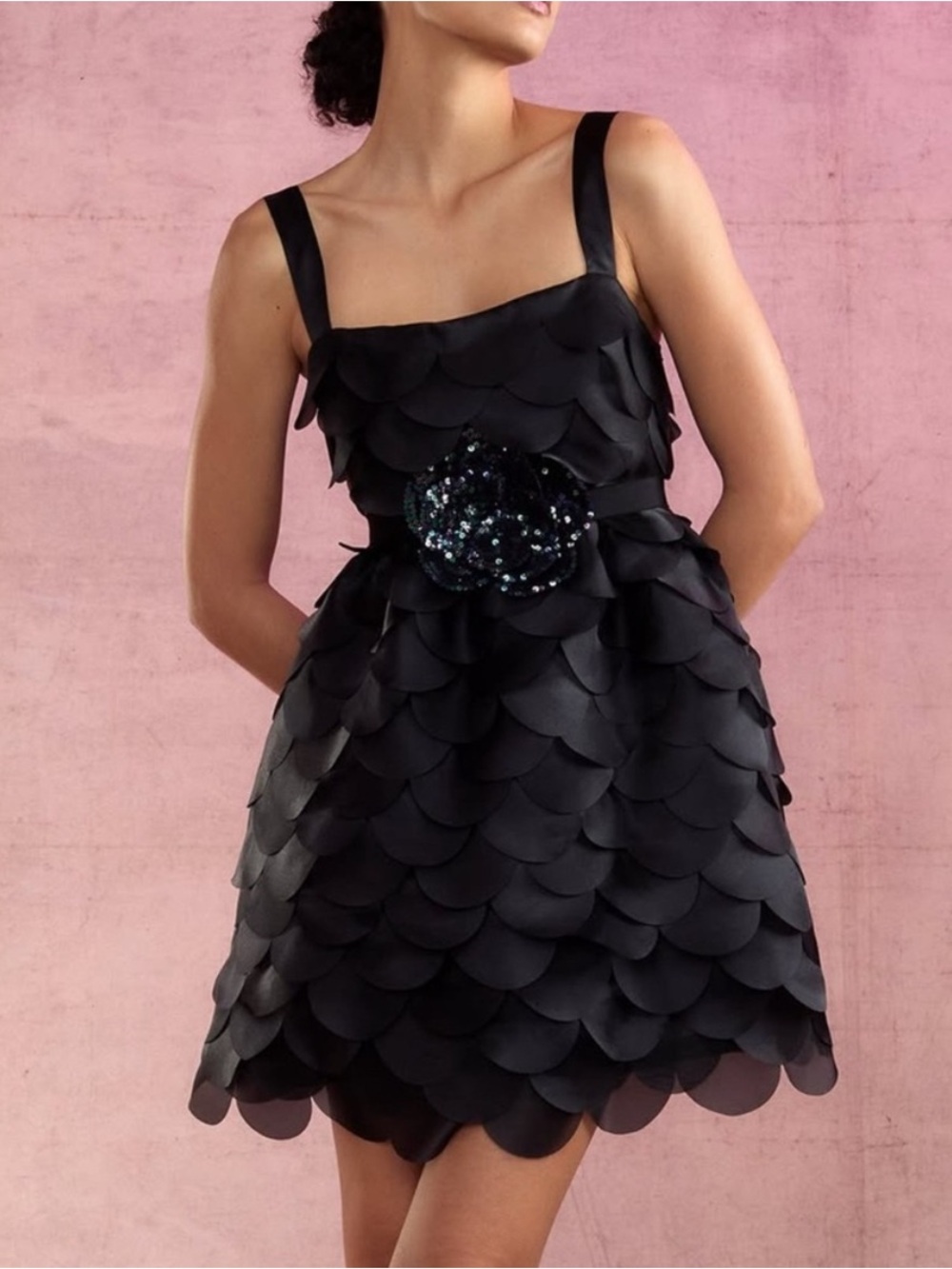Cynthia Rowley Black Scallop-Overlay Mini Dress